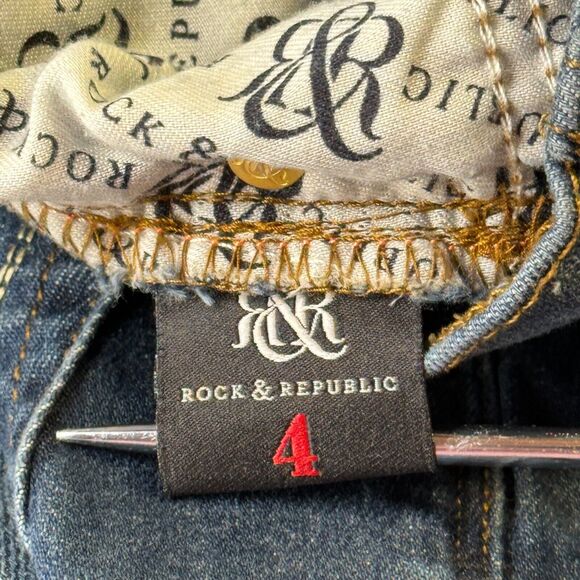 Rock & Republic Jeans Women Berlin Studded Long 4 Mid Rise Straight Denim Blue - Picture 7 of 9